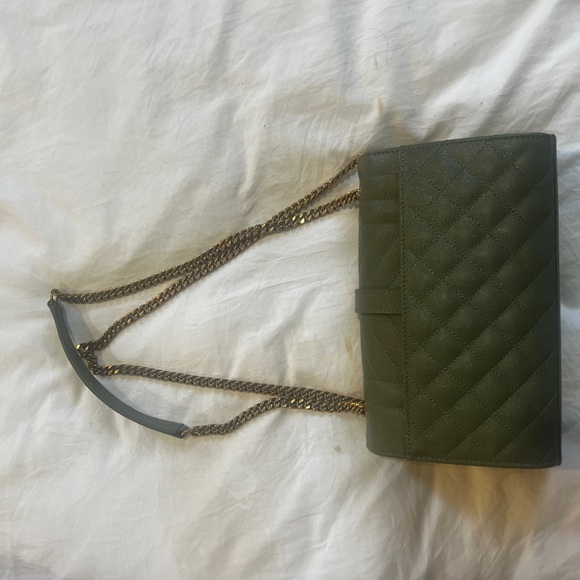 Saint Laurent Monogram Quilted Leather Envelope Shoulder Bag in Sage Green - Picture 3 of 5